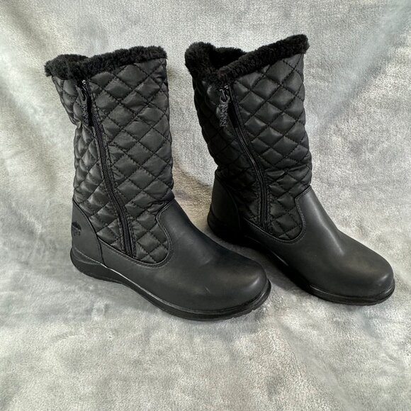 TOTES Women boots 7 Jade Black Waterproof Double Zip Snow Boots Fur Lined - Picture 10 of 16